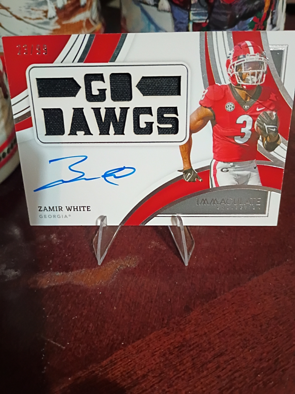 Zamir White 'Go Dawgs' Immaculate Collection Signed Patch Card - Red & White